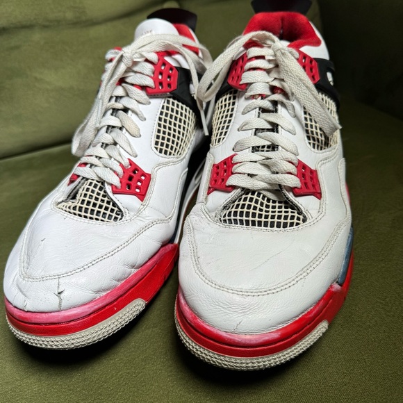 Jordan White and Red Air Jordan 4 Sneakers - Picture 3 of 9